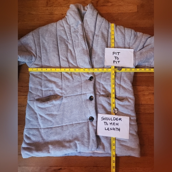 MADEWELL Organic Cotton Heather Cement Grey Sweatshirt Puffer Coat - Picture 6 of 10